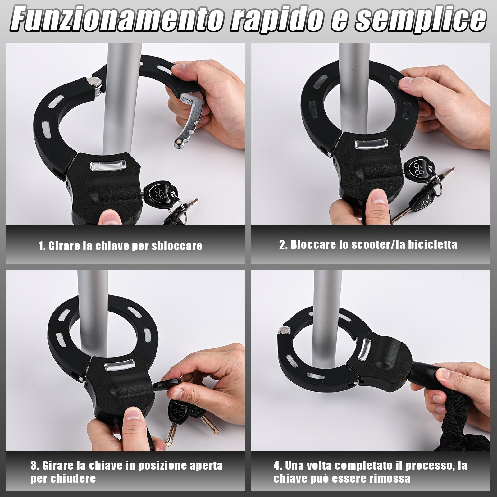 Serratura per scooter elettrico con custodia impermeabile e manicotto di bloccaggio in gomma, serratura ad alta sicurezza, per scooter elettrici/biciclette/e-bike (Nero)