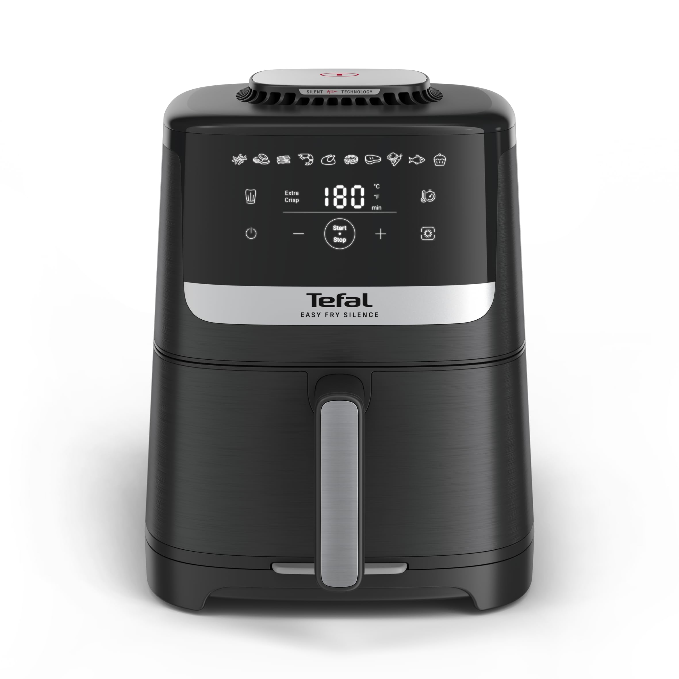 Tefal Easy Fry Silence, Freidora de aire caliente, hasta un 99% menos de grasa, nueva tecnología silenciosa, capacidad de 5 l, con rejilla de cocción antiadherente, fácil limpieza, Negro, EY5528E0