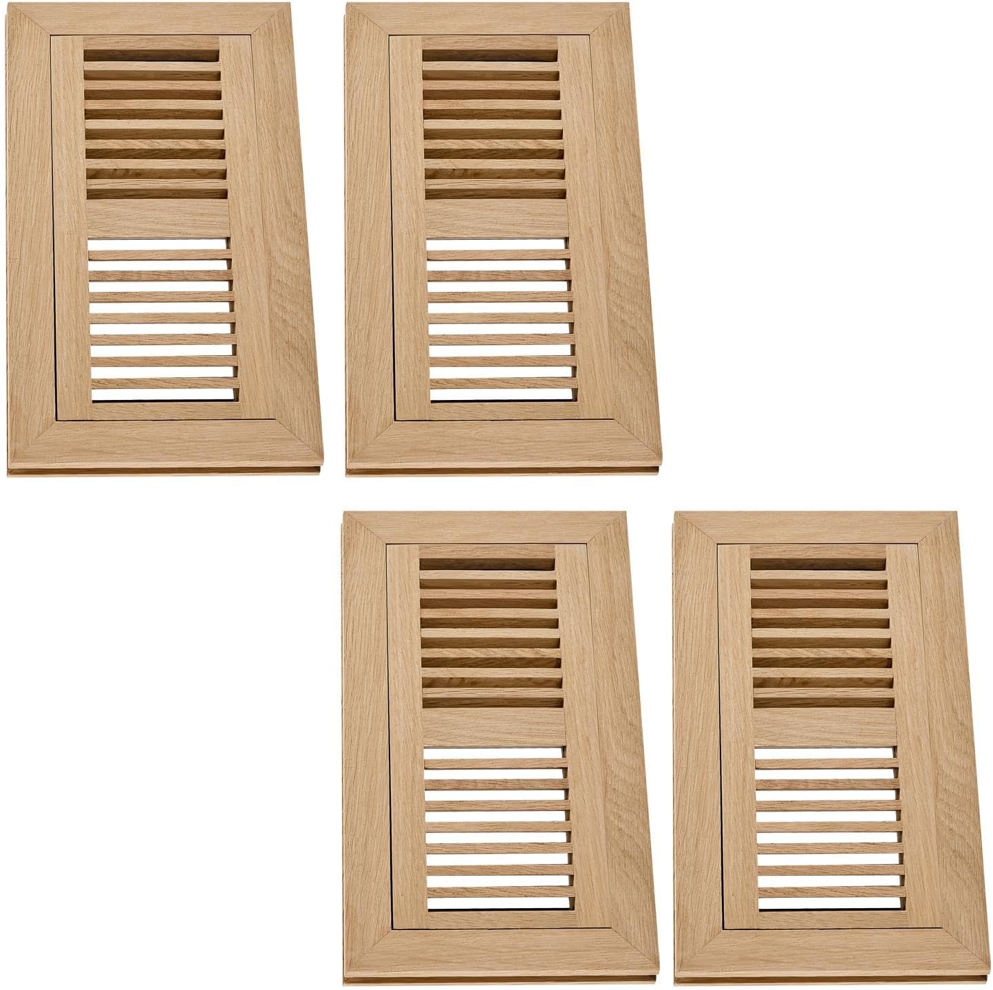 8Pcs Qirui Red Oak Hardwood Flush Mount Floor Register, 4X10 Inch, High Output Air Flow, with Damper, Unfinished