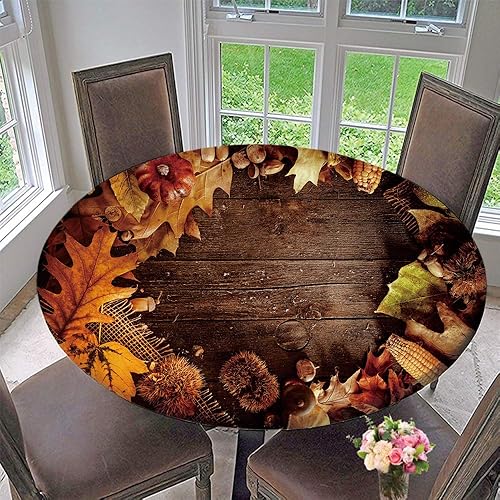 Miniatura 2 de SUPNON Mantel redondo con bordes elásticos para Acción de Gracias, otoño, decorativo, para vacaciones, cenas, ocasiones especiales, estilo 058, apto