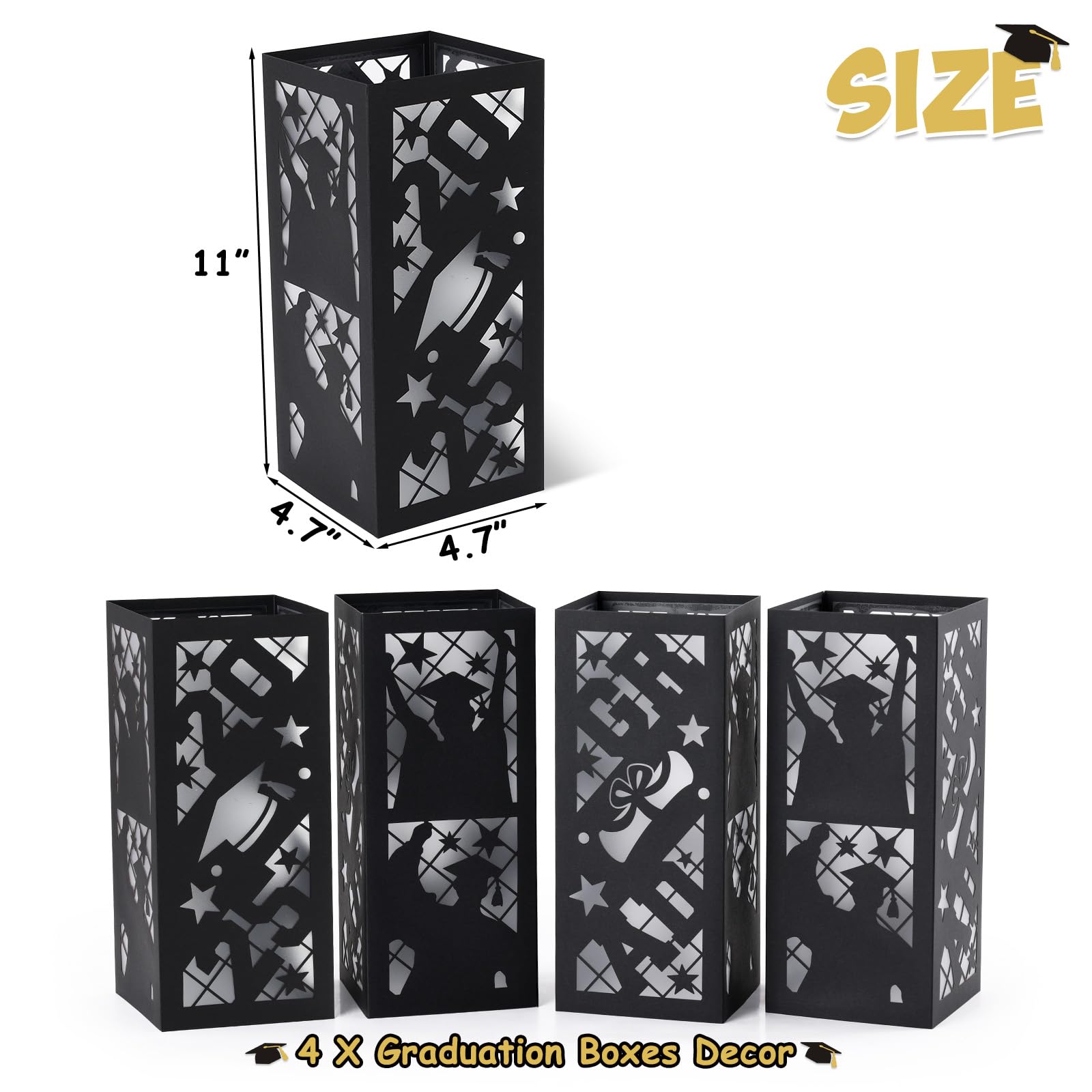 Sinasasspel Graduation Table Centerpieces Class of 2025 Lantern Boxes Graduation Decorations School College Congrats Grad Party Home Table Decor Supplies Set of 4 Black