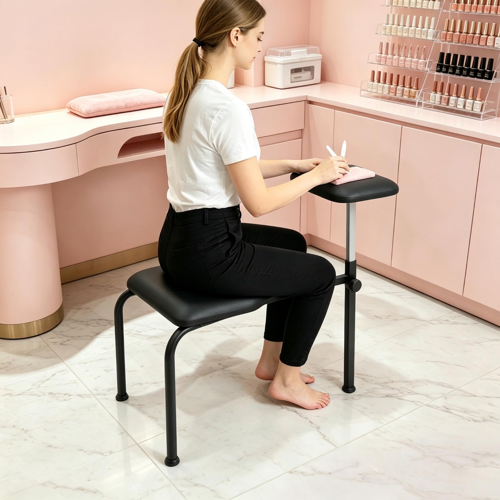 Tabouret de Pédicure Réglable avec Repose-Pieds, Chaise de Manucure Noire