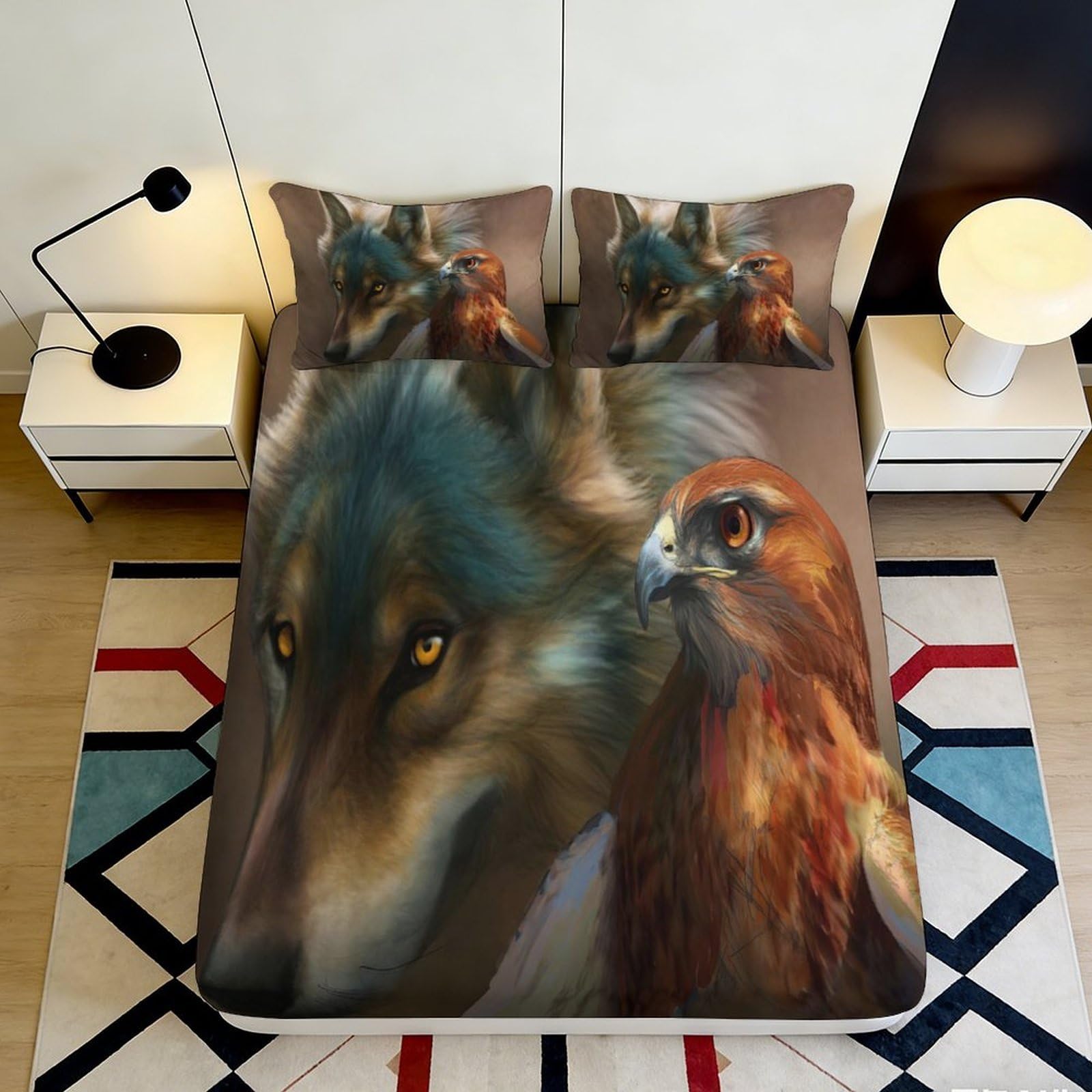 Tjiqhvmrn Style-7 3D Printed Wolf Animal Fitted Sheet Microfiber Non-Slip Deep Pocket Bedroom Bedding Wolf Pattern Mattress Fitted Cover Washable For Adults Teens 90X200x25cm