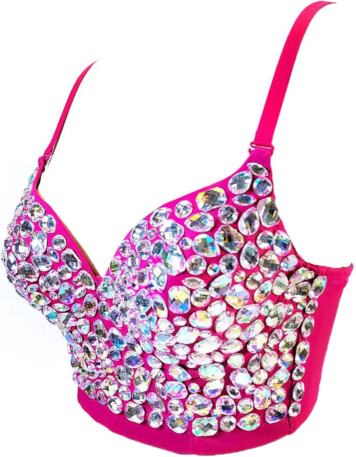 VEENDEO Women's Bustier Crop Top Corset Top Push up Rhinestone Diamond Bra Club Party Vest with Detachable Straps