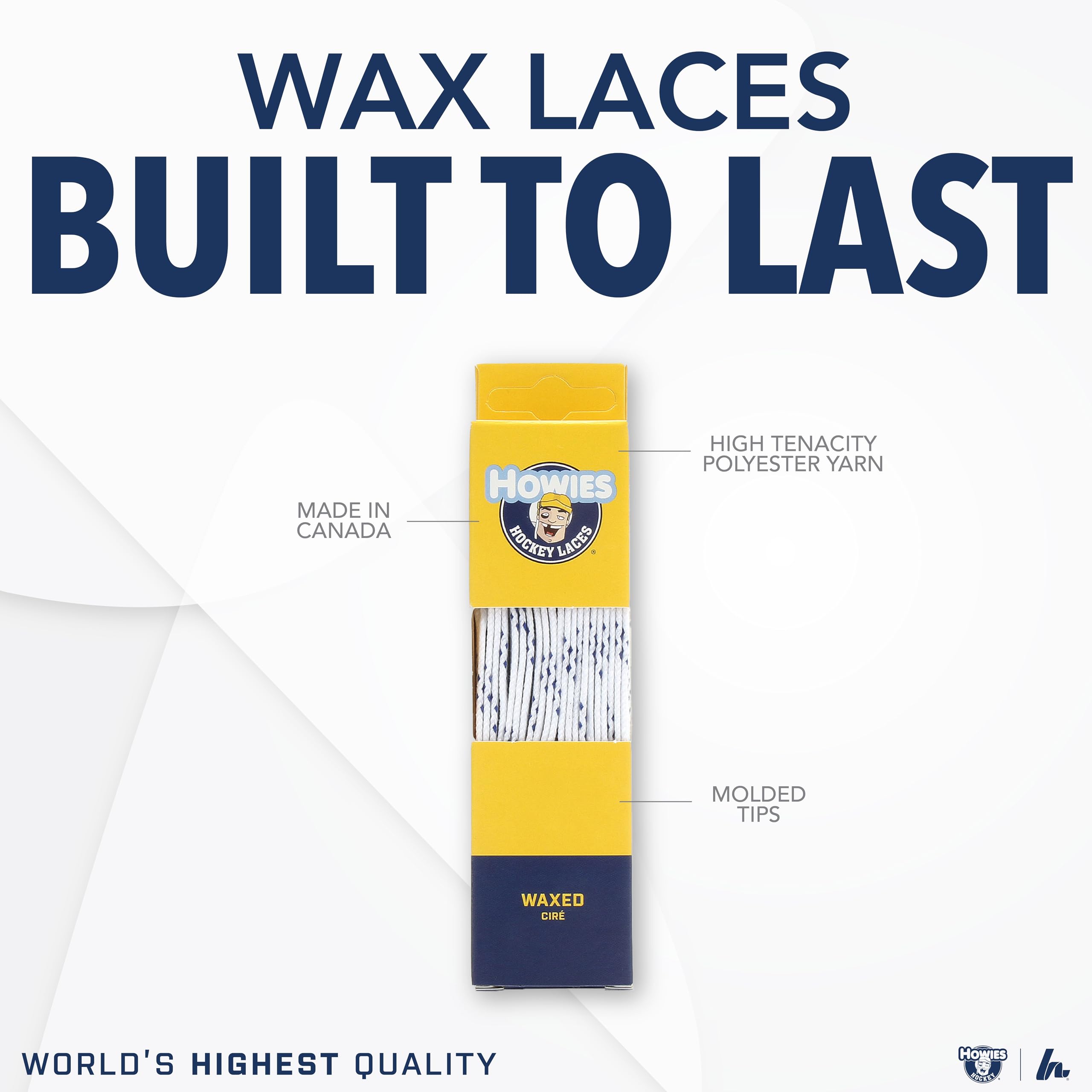 Howies Hockey Skate Laces - White 120” Waxed Laces for Ice Hockey and Figure Skating