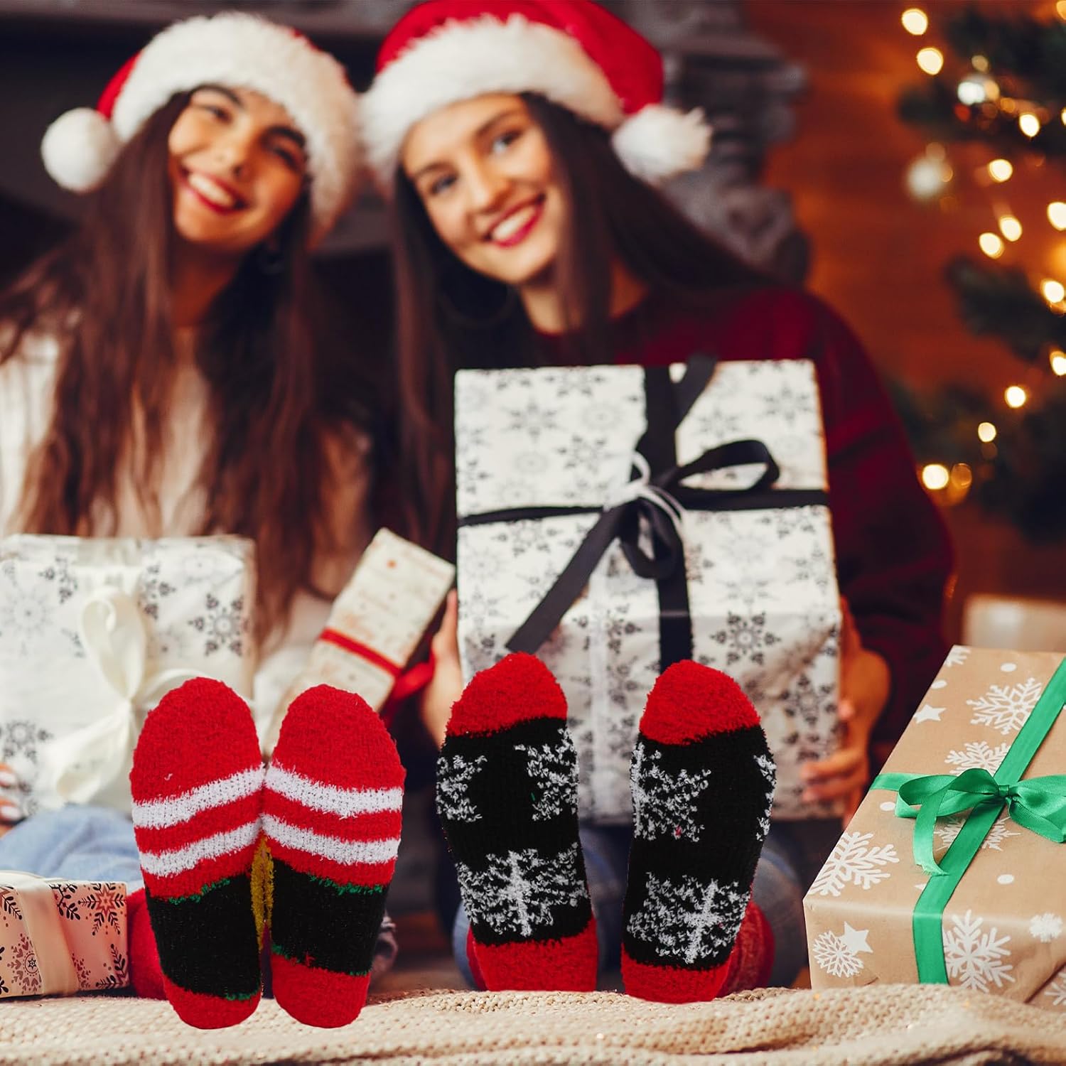 Jeyiour 24 Pair Christmas Fuzzy Socks for Women Girls Gifts Funny Cozy Fluffy Winter Warm Slipper Xmas Holiday Socks Warm Crew Gifts - Image 3