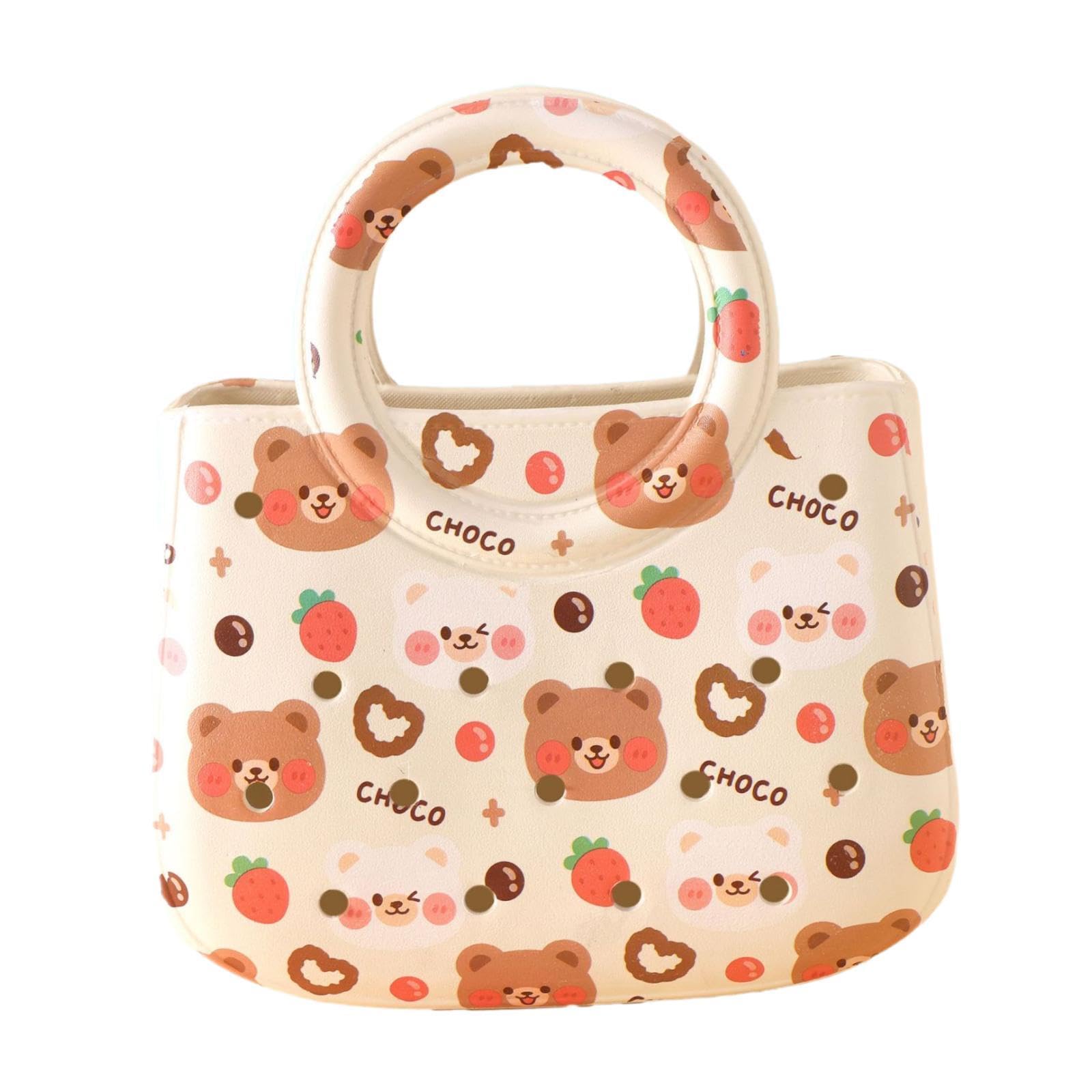 Borsa Mare Donna Borsa Spiaggia Impermeabile Borsa Cartoon Manico EVA Creativa Borsa con Fori Regalo Traspirante Adatta a Piscina Barca Viaggi, Orso di Fragole