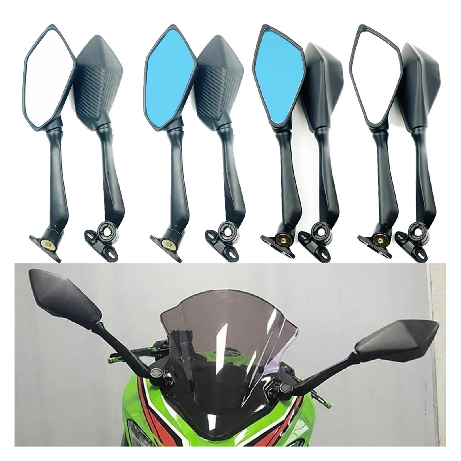 Moto Lusterko końcówkowe kierownicy Motocyklowa k Pasuje Do Ninja 400 500 650 650R EX400 EX650 EX500 ZX6R ZX636 RC51 RVT1000R Długi Drążek Lusterko Wsteczne Boczne Wydłużanie Lusterka