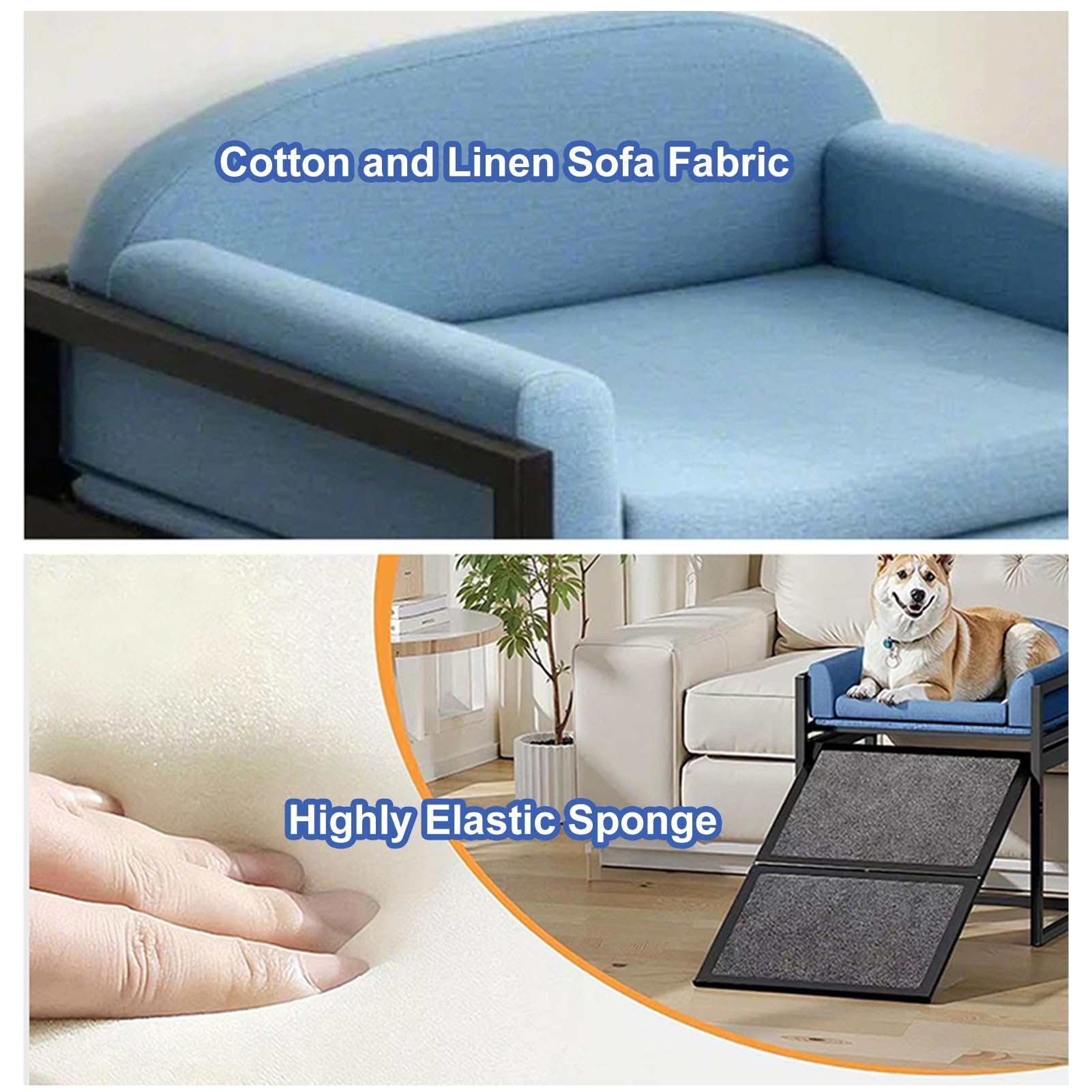 Rampas Plegables para Perros con Cojín De Asiento, Escalera Antideslizante para Mascotas para Subir A La Cama O Al Sofá, Escalón para Perros Pequeños Y Medianos, Marco De Metal,Beige,with Wheels