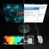 Vista 7 de CHONCHOW Combo de teclado y mouse para juegos, arco iris, retroiluminado, luz ambiental, caracteres iluminados, USB con cable, ratones, compatible