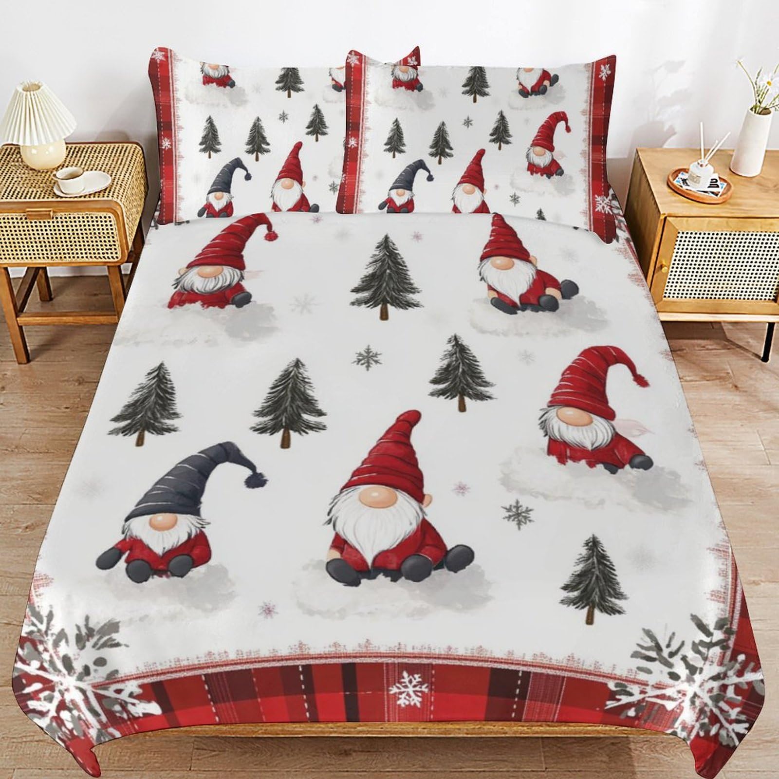 Housse de couette et 2 taies d'oreiller 80x80 microfibre lit enfant animaux Noël