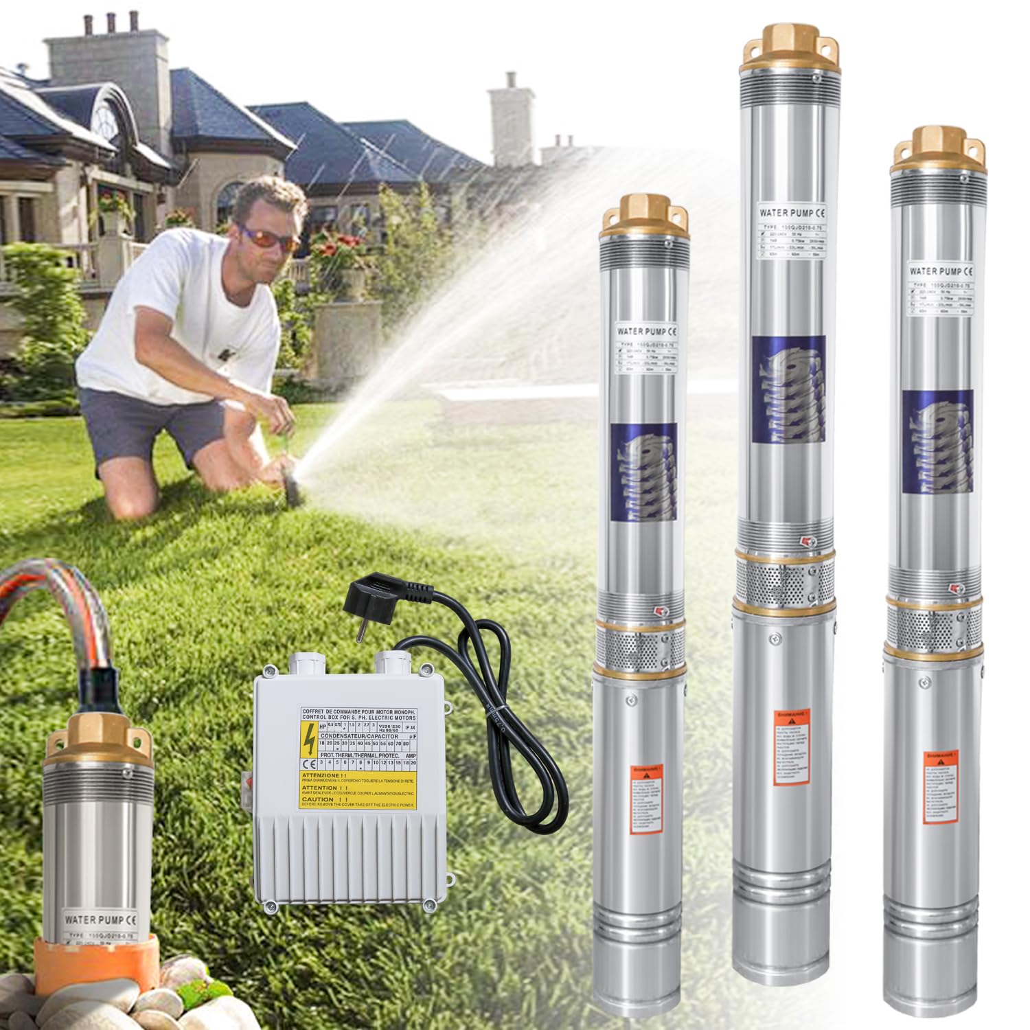 Pompa per fontana profonda, 1100 W, 4000 l/h, sommersa max. 81 m, in acciaio inox, pressione 8,1 bar