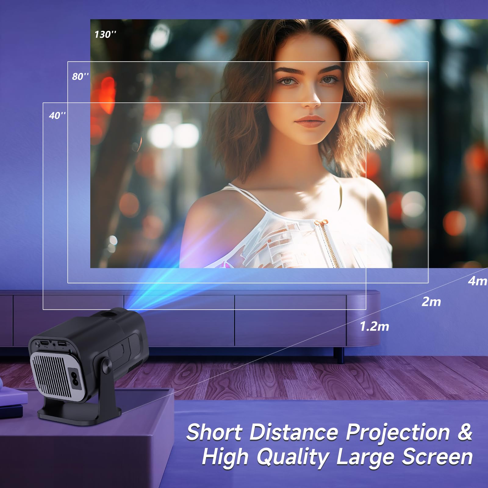 Alwtniet HY320 Mini Proiettore, Supporto Proiettore Portatile 4K/1080P con Wifi e BT 5.0, Android TV Smart Projrctor Auto Keystone, Girevole di 180°, Videoproiettori da Esterno per Telefono/TV Stick
