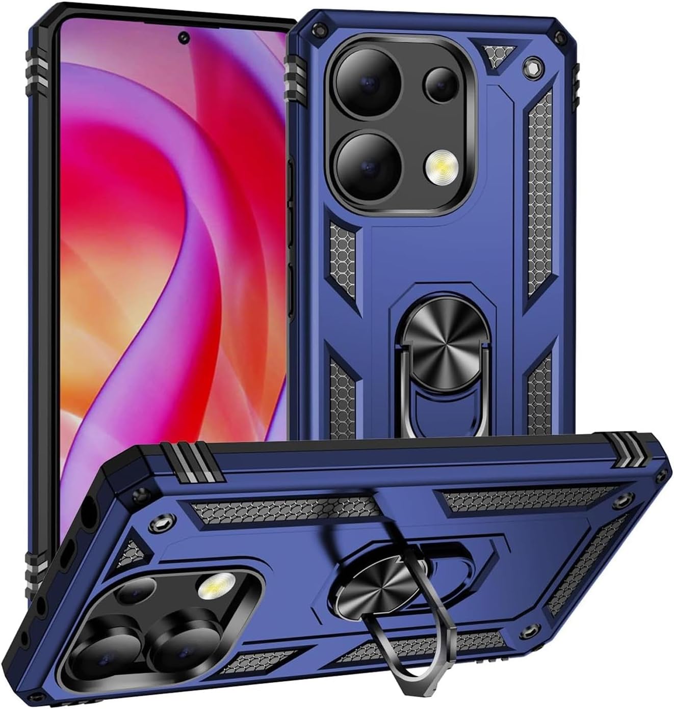 Verco Hybrid Armor Shield Case for Xiaomi Redmi Note 13 Case Extremely Robust with Magnetic Finger Ring Holder Mobile Phone Case for Redmi Note 13 4G Armoured Case Blue