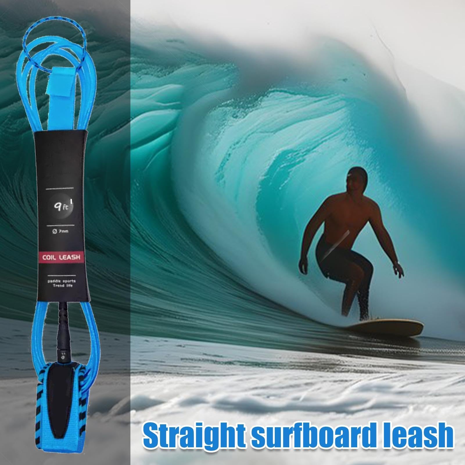 Correa de paddle board, correa de paleta tobillo | Cuerda recta para tabla de surf | Correas de tabla de surf, 6/7/8/9/10 FT cuerdas rectas para tabla de surf