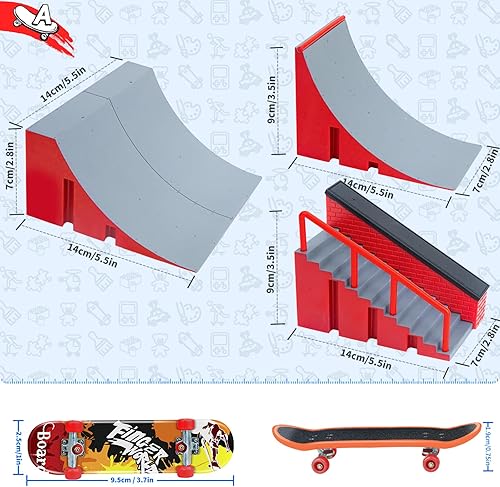 Miniatura 2 de HMEEN Juego de rampas para patinetas de dedo, plataforma de patineta para dedos con rampas, rampa de media tubería para diapasón para niños y