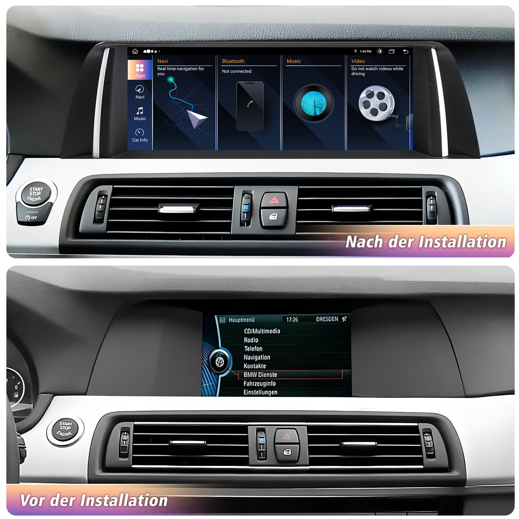 Android 14 10,25-Zoll-Touchscreen Autoradio für BMW 5er F10/F11 (2010–2012) – Kabelloses CarPlay/Android Auto, Original-OEM Beibehalten, HD-IPS-Display, GPS-Navigation, Mirror Link, nur CIC-System