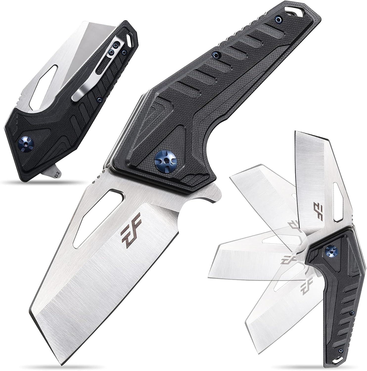Eafengrow EF933 Pocket Folding Knife EDC D2 Steel Blade Knives G10 Handle Pocket Clip EDC Knife Emergency Outdoor Camping Tools (black)