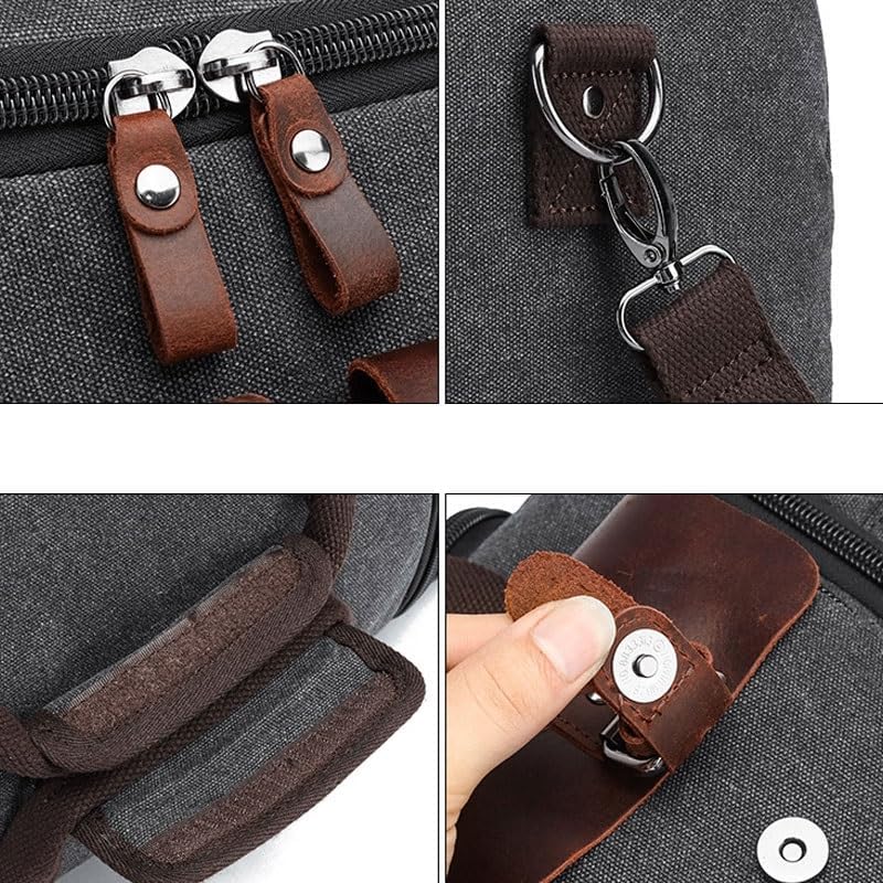 New Model Expandable Outdoor Travel Bag Handheld Canvas Crossbody Crazy Horse Skin Luggage