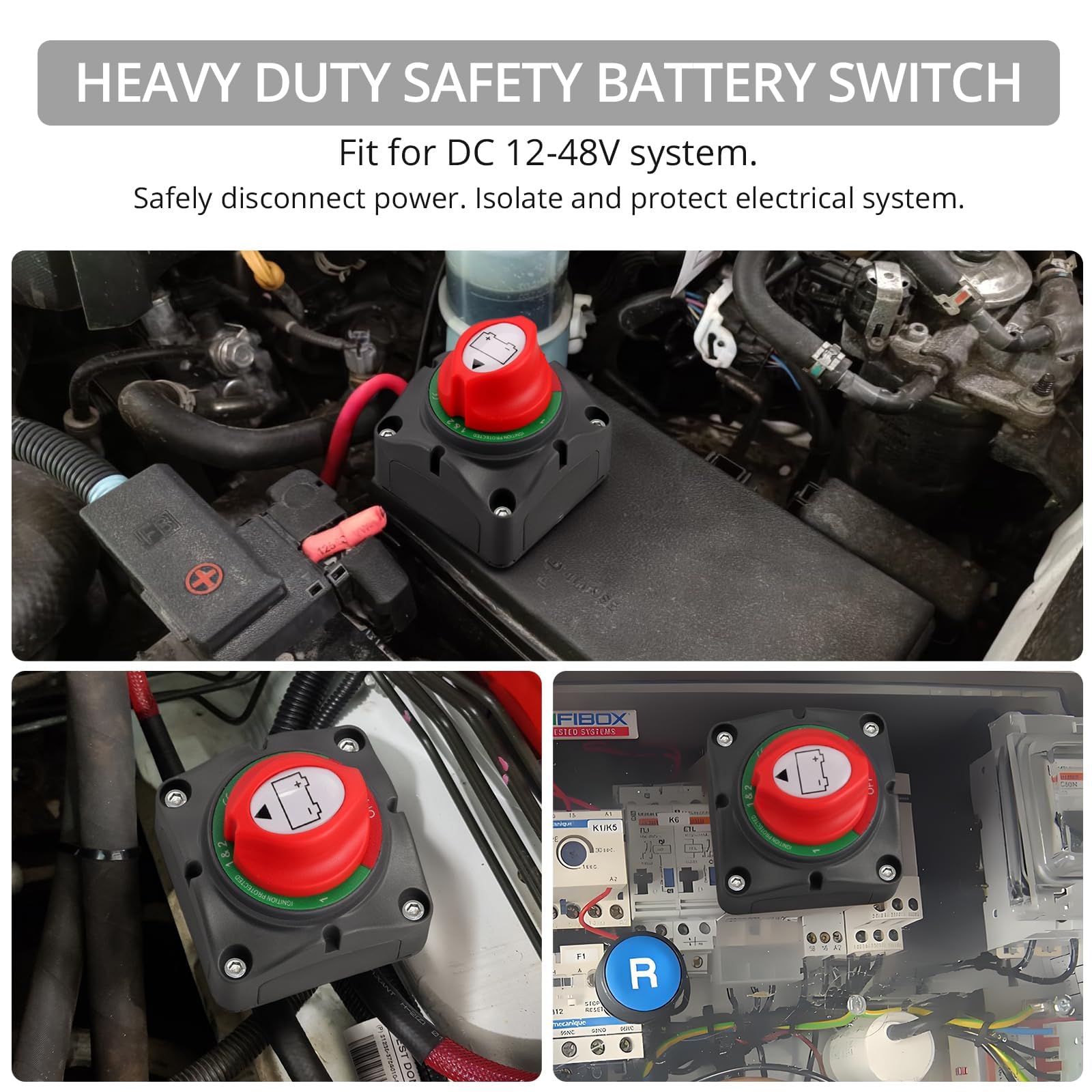 Justech Disconnettore Batteria Auto 12V/24V/48V 200A 1-2-Both-Off Interruttore Batteria Interruttore di Emergenza per Auto, Veicoli, Camper, Roulotte, Barca (On/Off) Impermeabile