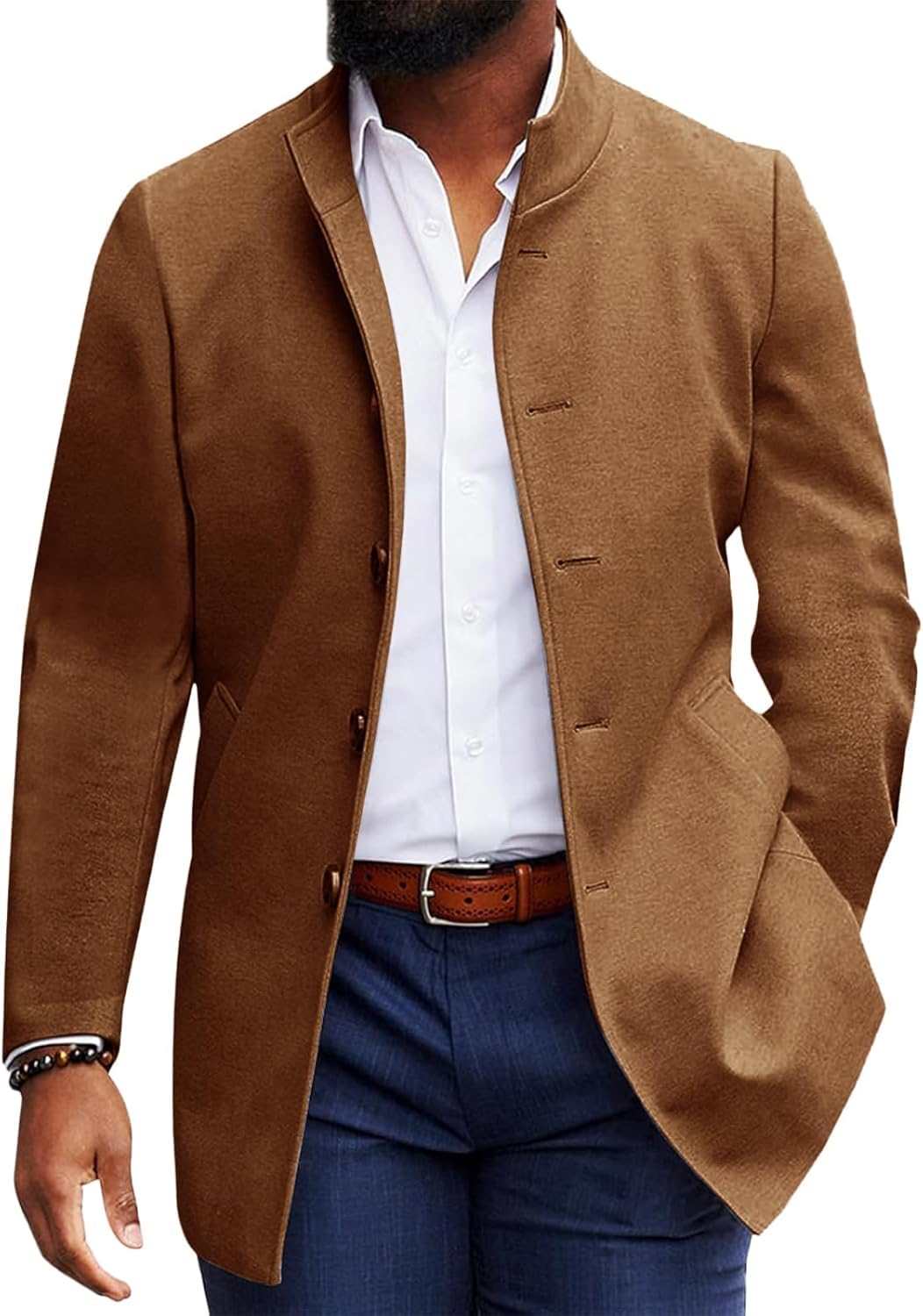 Cappotto Casual da uomo Inverno Monopetto Stand Collare Peacoat Business Risvolto Caldo Topcoat