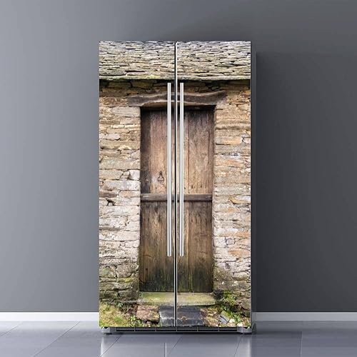 Miniatura 6 de Juego de envoltura de vinilo autoadhesivo para refrigerador, textura de madera, mural de puerta, adhesivo extraíble para nevera, calcomanía para