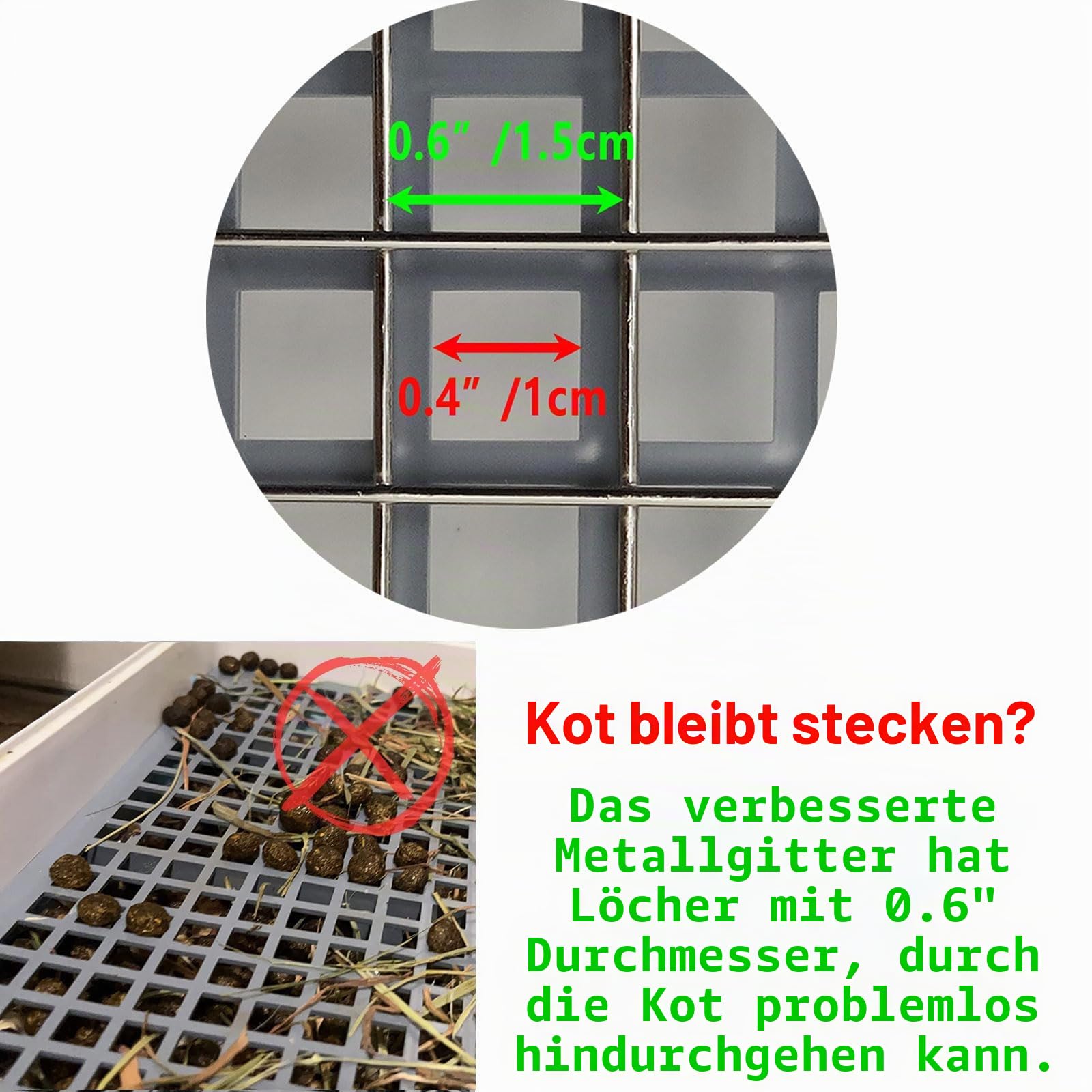 Oncpcare 22x18 Super Große Kaninchentoilette mit 2 Rosten (Metall & Kunststoff), Hasenklo für Käfig, Kleintier-Töpfchentrainer für ausgewachsene Kaninchen Flämisch Riesenkaninchen