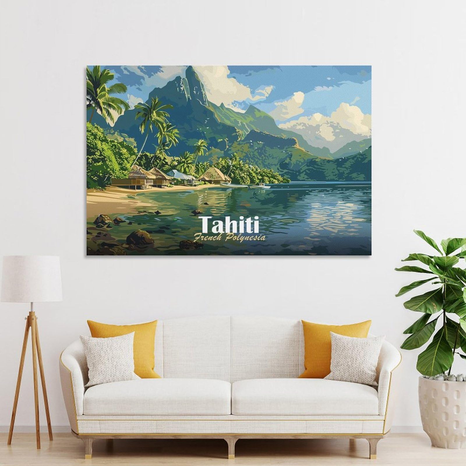 Junmoney Unframe-Style-4 Wall Picture Print Tahiti Landscape, 20X30inch(50X75cm), For Entrance Walls, Hall Decor Or Foyers, Home Artwork For First Impressions