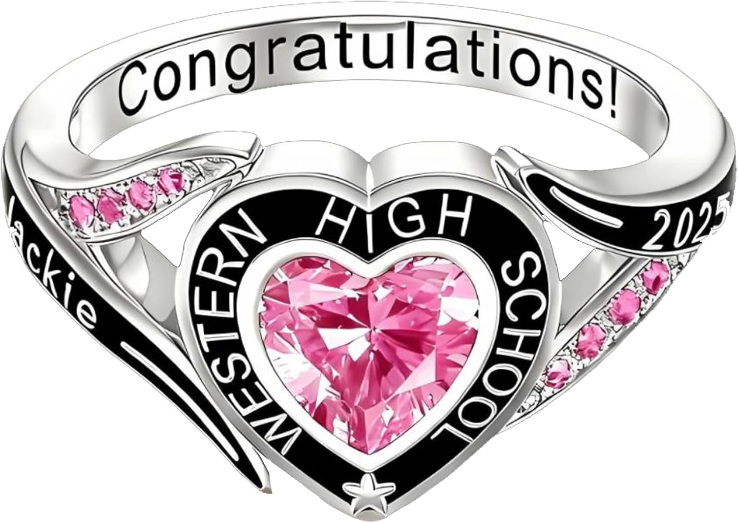 Personalized Engraved Graduation Heart Birthstone Ring, Custom Class Rings for Women High School, Birthstone Rings for Men October, Class of 2025 Gifts for Him Ceremony Keepsake