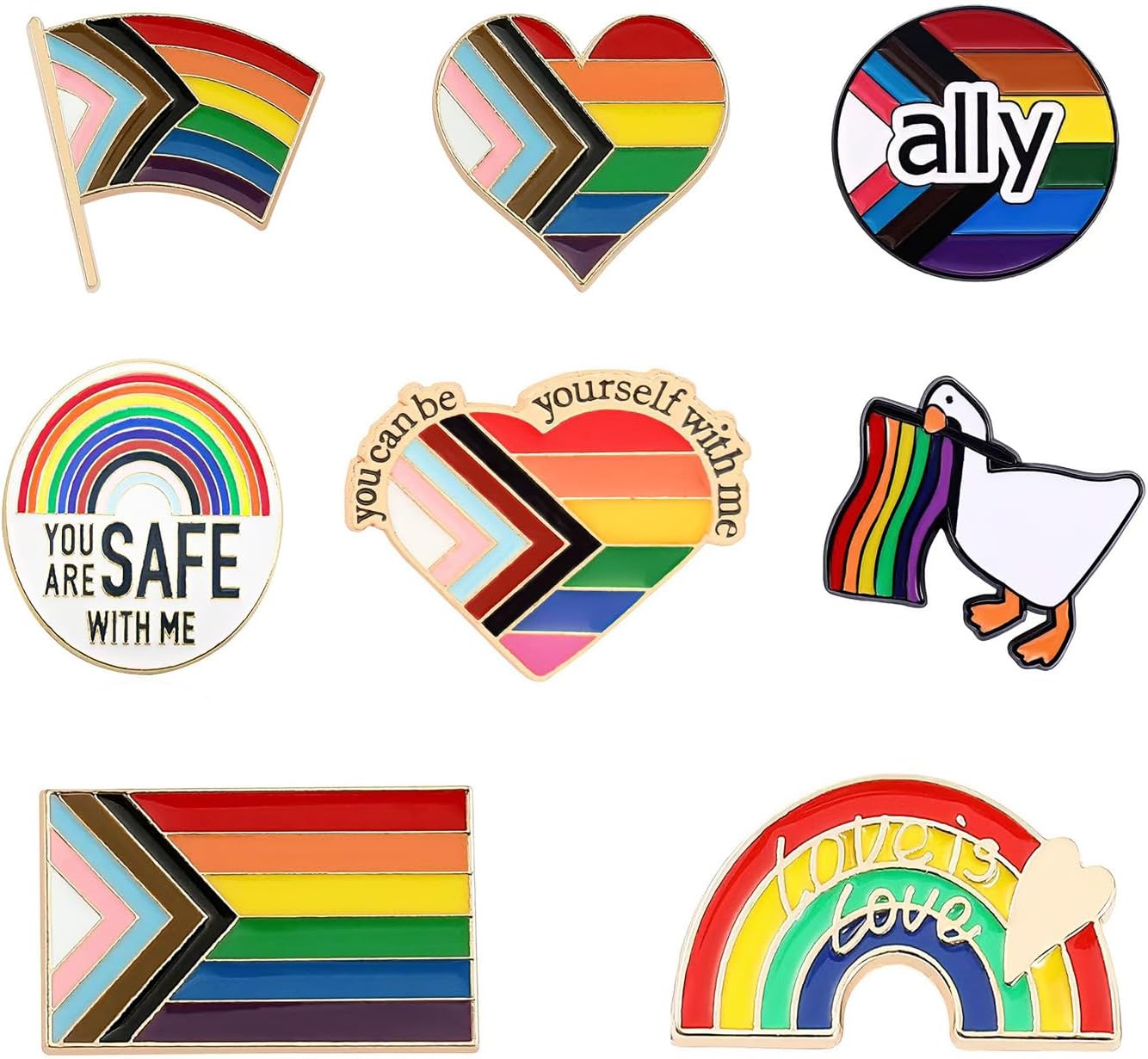 Embrace love and Pride With Our Gay Rainbow Flag Enamel Brooch. A Fashion Bloom Declaration, this Set of 8 Pieces Adds Radiance to Backpacks, Clothing, and Accessories. Perfect as Gifts for Gay Parade Presents,Let the Six Colors of Love and Equality Shine.