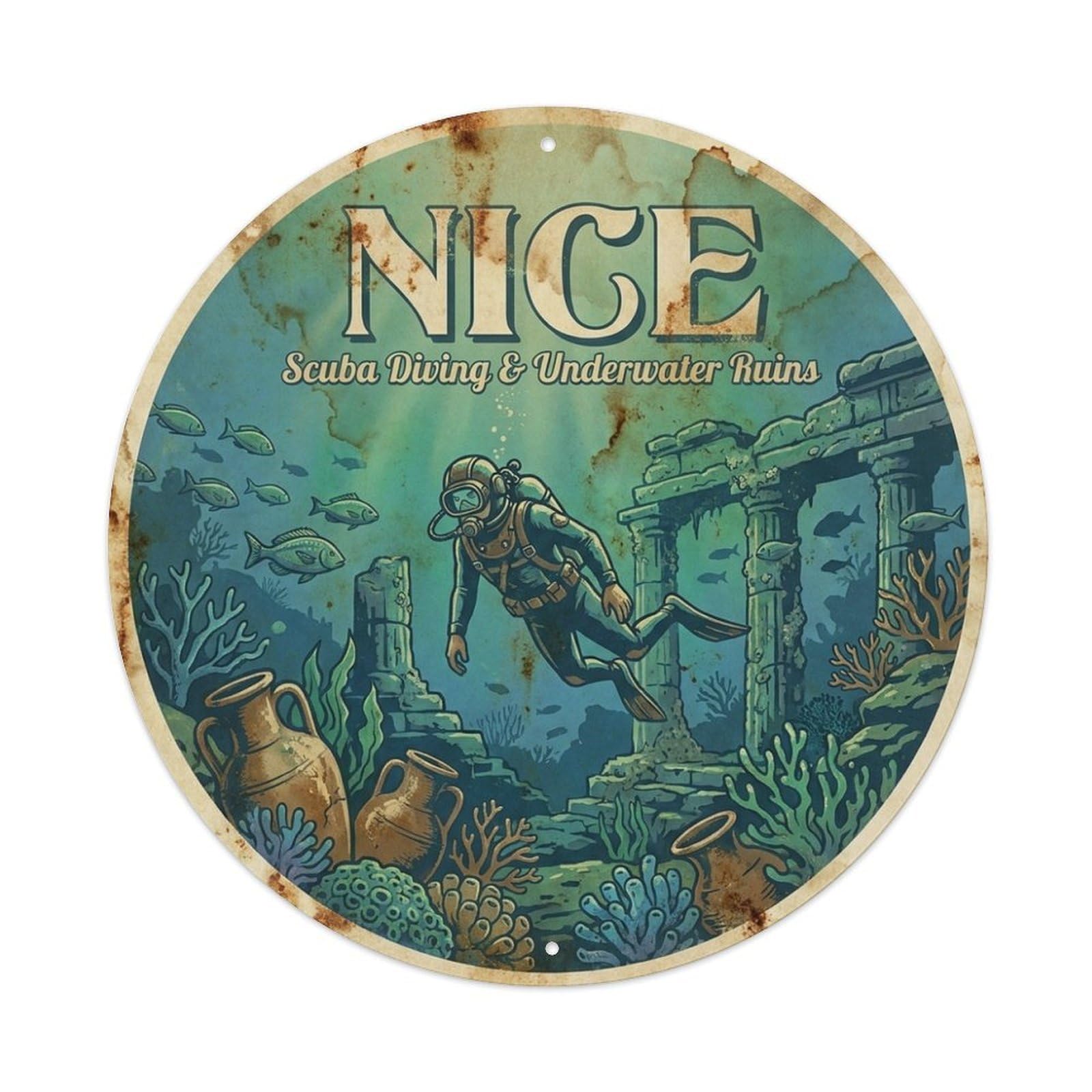 Nice Coastal Route Scuba Diving Underwater Ruins Travel Metal Tin Sign