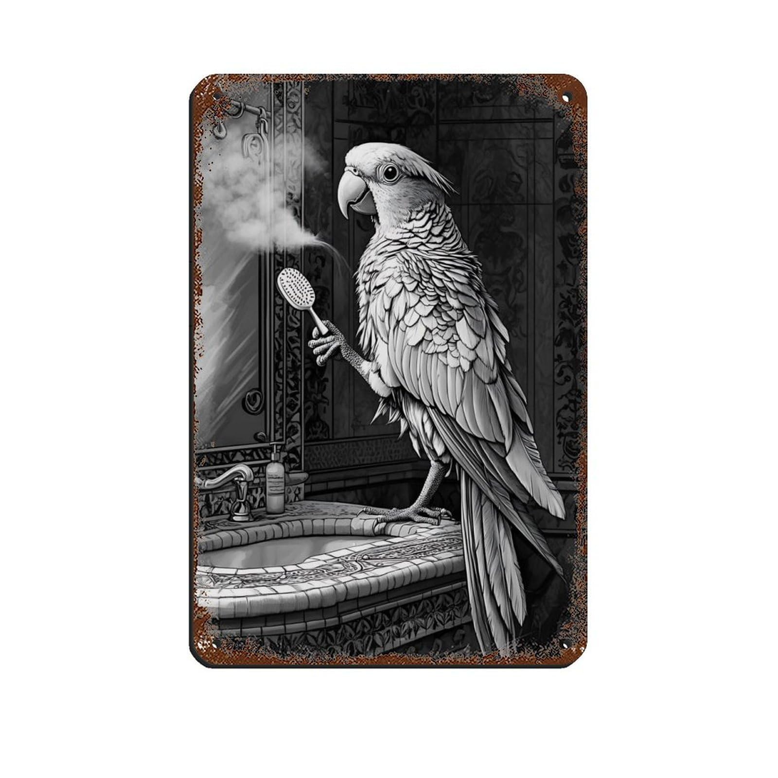 Quirky Parrot Bathroom Art Retro Poster Metal Tin Sign Chic Art Retro Iron Painting Bar People Cave Cafe Family Garage Poster Wall Decoration 8x12inch(20x30cm)