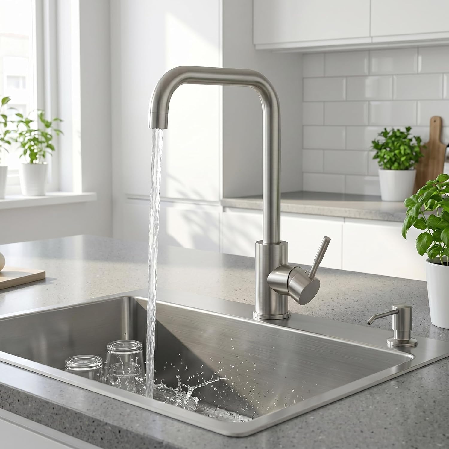 Kitchen Faucet, Brushed Nickel, Commercial Modern Single Handle Design for Kitchen Sink
