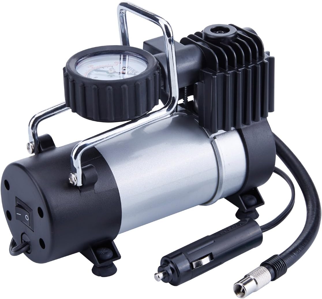 12V Tire Inflator - Direct Drive Metal Pump 100PSI, Portable Air Compressor with Battery Clamp