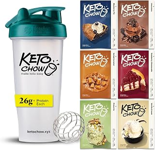 Keto Chow Essentials Kit Meal Replacement Shake Powders, Nutritionally Complete Low Carb Meal, High Protein Breakfast or Lunch Replacement, Gluten Free, Keeps You Full for Hours, 6 Flavors
