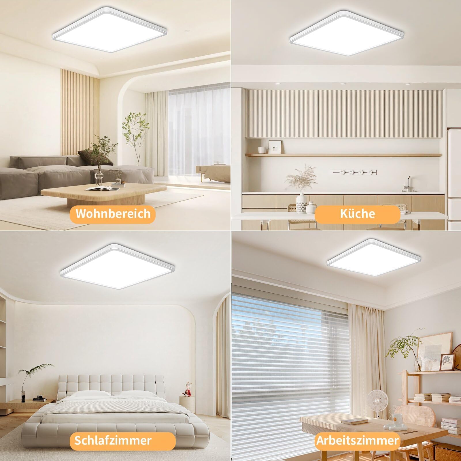 Lampe de Salle de Bain 29 CM 24W 3200LM 6000K/4000K/3000K IP54 étanche Ultra Mince Plafonnier Carré pour Cuisine, Chambre à Coucher, Toilettes, Porche, Couloir, Salon, Bureau