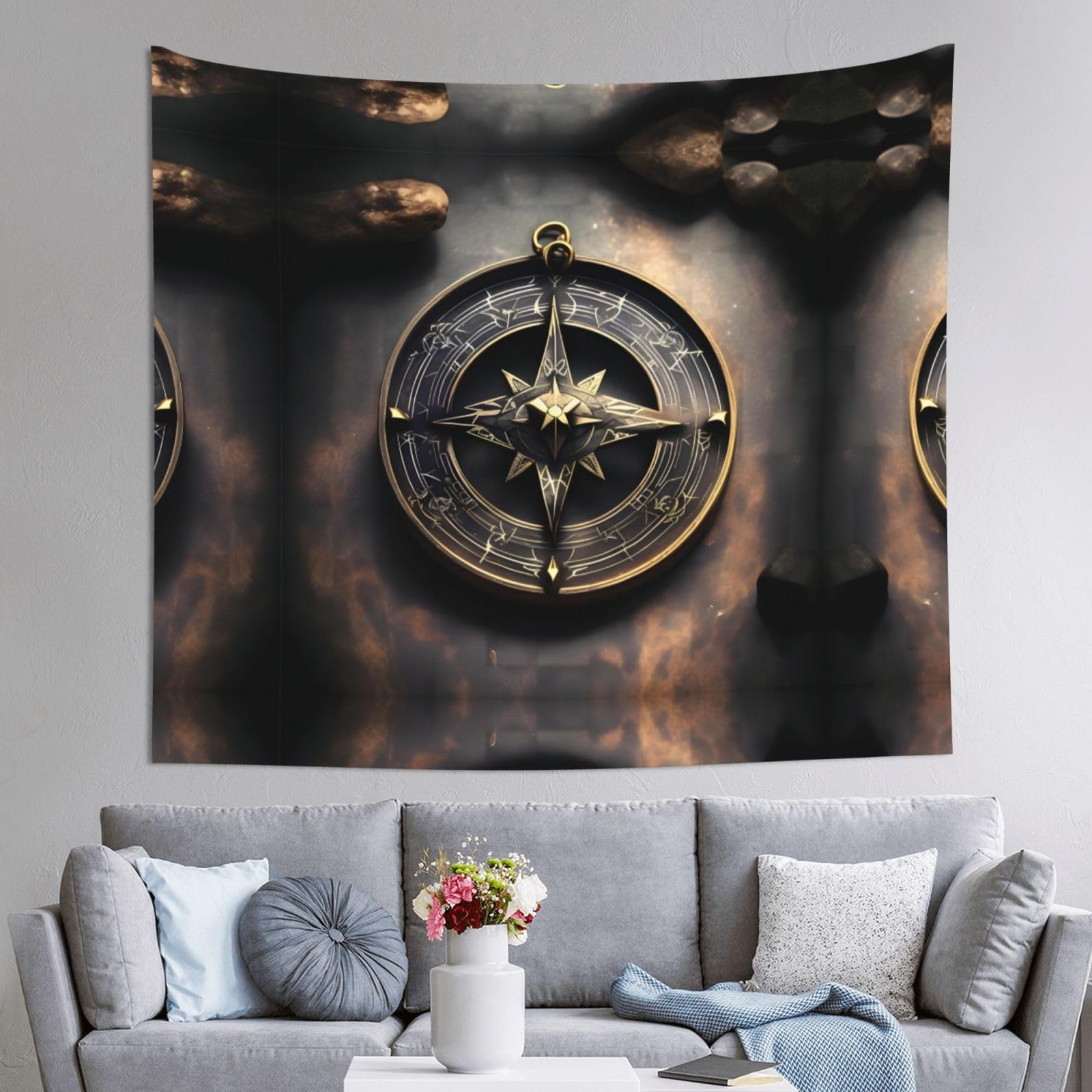 ZZYYDS Wall TapestryMagical Design Norse Runes Compass for Living Room DormWall Hanging Home Decor Party Background, Decorative Poster 60x51in