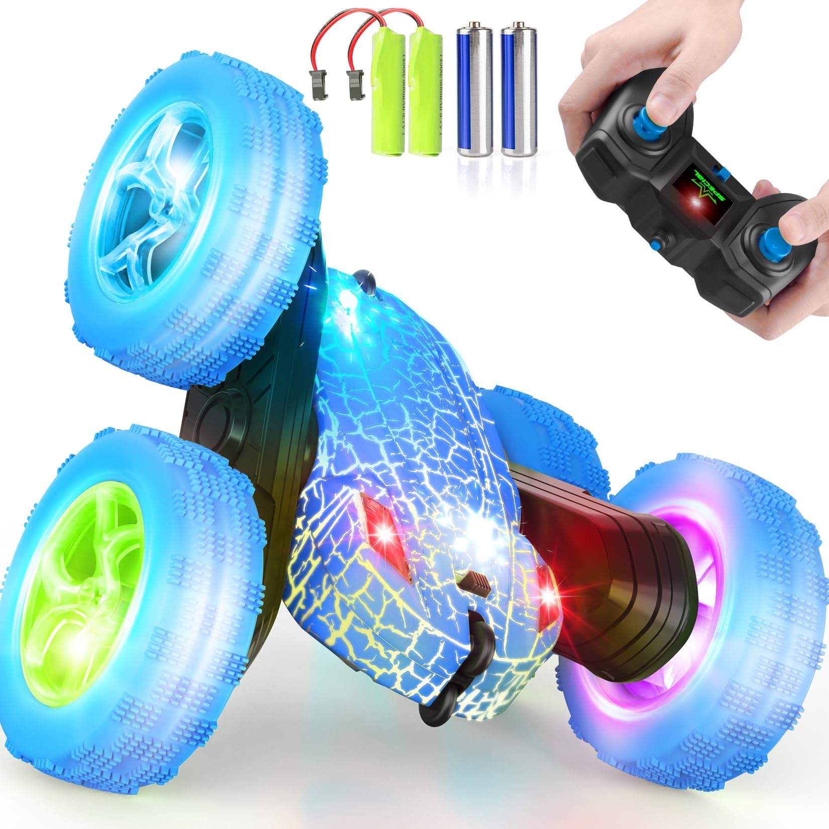 ORRENTE Remote Control Car, RC Cars Toys, 2.4GHz 4WD Fast RC Cars with Double Sided 360° Rotation Kids Toys Monster Truck Toys for Girls RC Truck Toy Cars for Boys