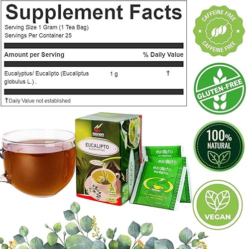 Miniatura 2 de Hanan 50 bolsas de té de eucalipto, té de hierbas de eucalipto, hojas de eucalipto secas de Perú, sabor floral fresco, sin semillas, tallos o ramas,