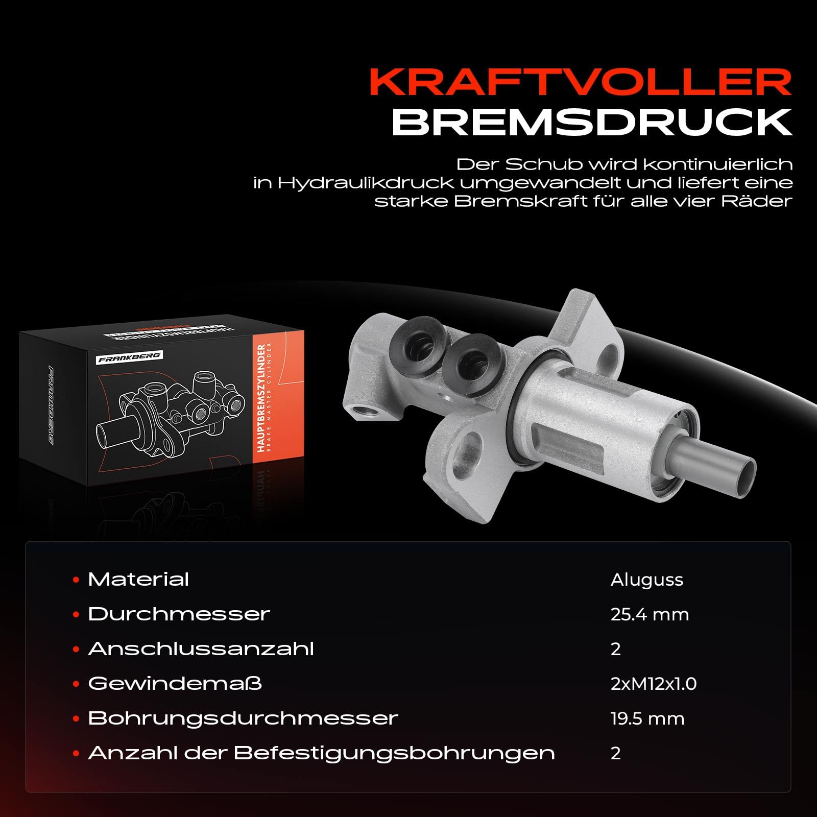 Frankberg Hauptbremszylinder Bremszylinder Kompatibel mit A4 8E2 B6 1.6L-3.0L 2000-2004 A6 4B2 C5 1.8L-4.2L 1997-2005 P.a.s.s.a.t 3B3 1.6L-4.0L 2001-2005 Replace# 8E0611021B