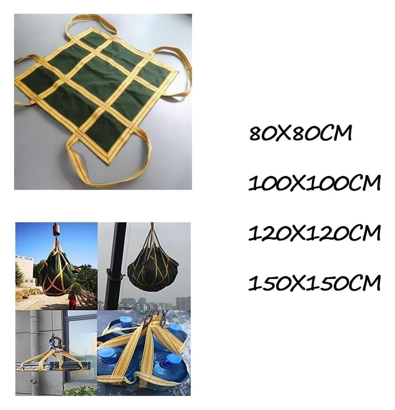 Generico Rete di Sollevamento per carichi Pesanti con Cinghie - 150x150 cm, Sacco da Una tonnellata per carrelli elevatori e Benne di Cemento per Un Trasporto Sicuro di carichi Pesanti - Ideale per l
