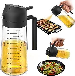 TrendPlain 16oz/470ml Glass Olive Oil Sprayer for Cooking – 2 in 1 Olive Oil Dis