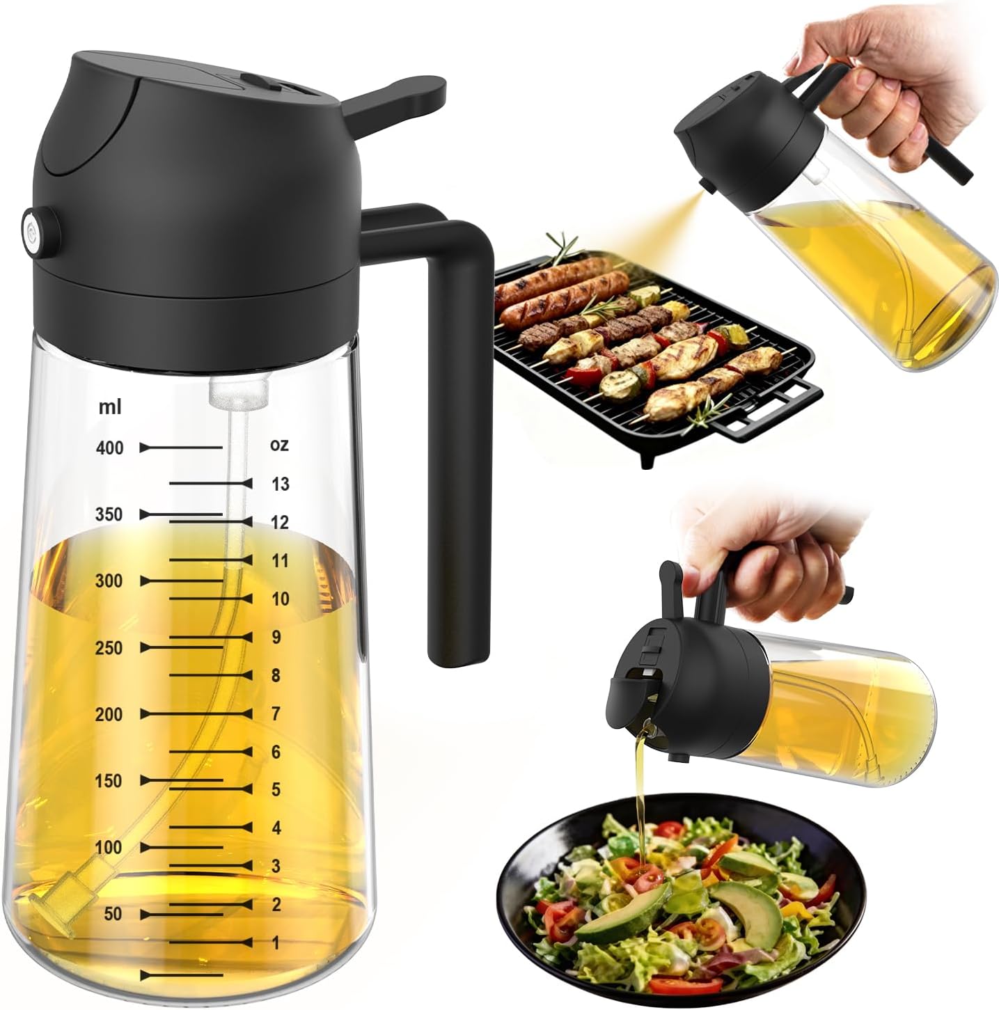 TrendPlain 16oz/470ml Glass Olive Oil Sprayer for Cooking – 2 in 1 Olive Oil Dispenser Bottle for Kitchen Gadgets and Air Fryer Accessories, Salad, BBQ – Black TrendPlain 16oz/470ml Glass Olive Oil Sprayer for Cooking – 2 in 1 Olive Oil Dispenser Bottle for Kitchen Gadgets and Air Fryer Accessories, Salad, BBQ – Black