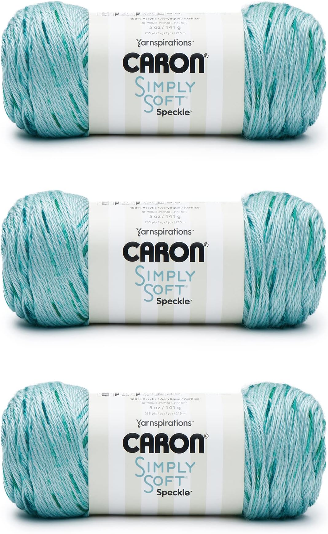 Caron Simply Soft Abyss Speckle Yarn - 3 Pack of 141g/5oz - Acrylic - 4 Medium (Worsted) - 235 Yards - Knitting/Crochet