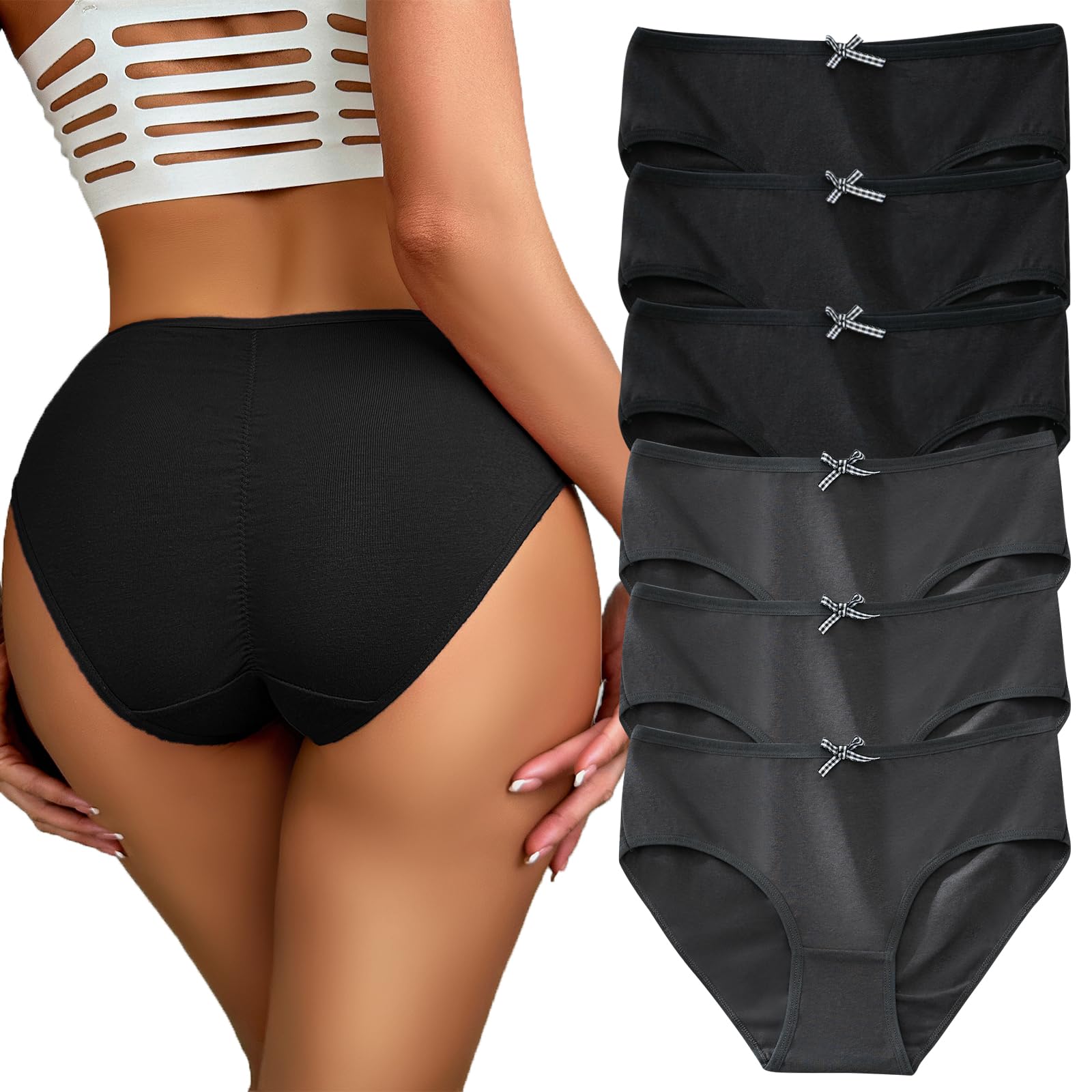 Cinvik Womens Cotton Underwear Full Coverage Soft Stretchy Scrunch Briefs Comfortable Cute Bikini Panties for Ladies 6pack