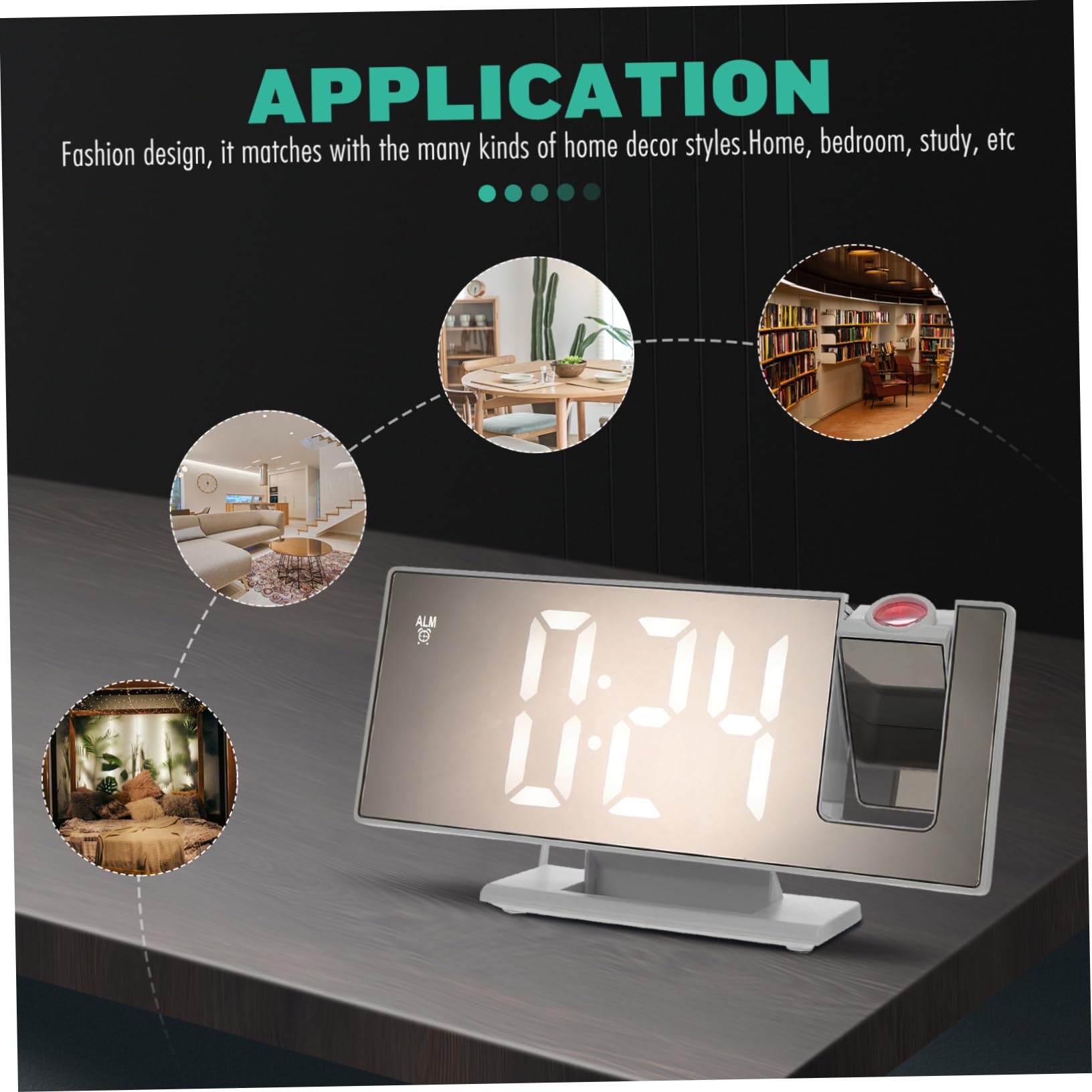 Reloj Despertador Digital con Proyector de Techo Pantalla Espejo Grande Función Silenciosa y Repetición Diseño Compacto para Dormitorio