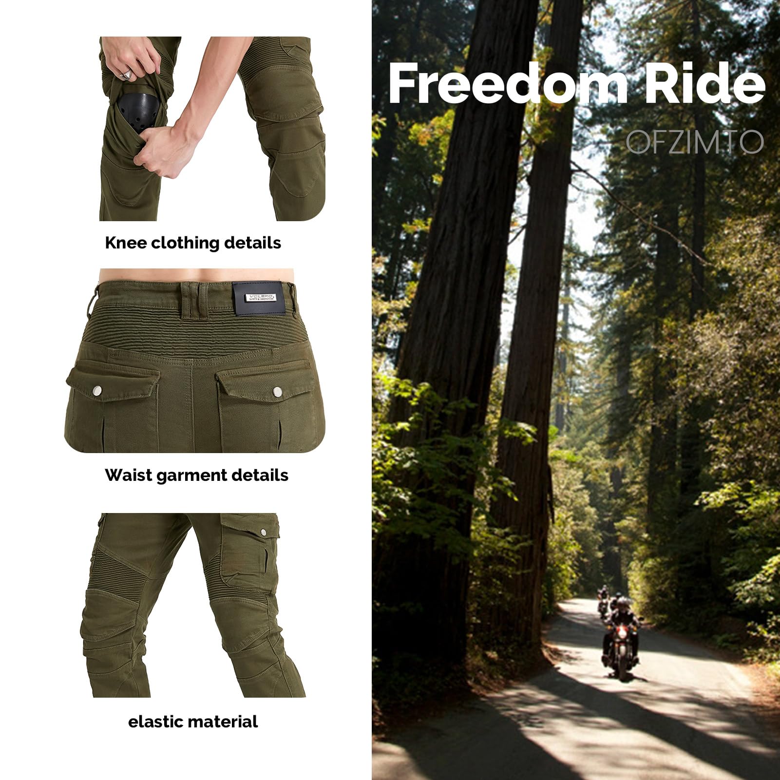 Pantalon Moto Jeans OFzimTo Homme/Femme - Protections CE - Tissu Stretch - Taille XXS Au 4XL - Pour Hiver/Été