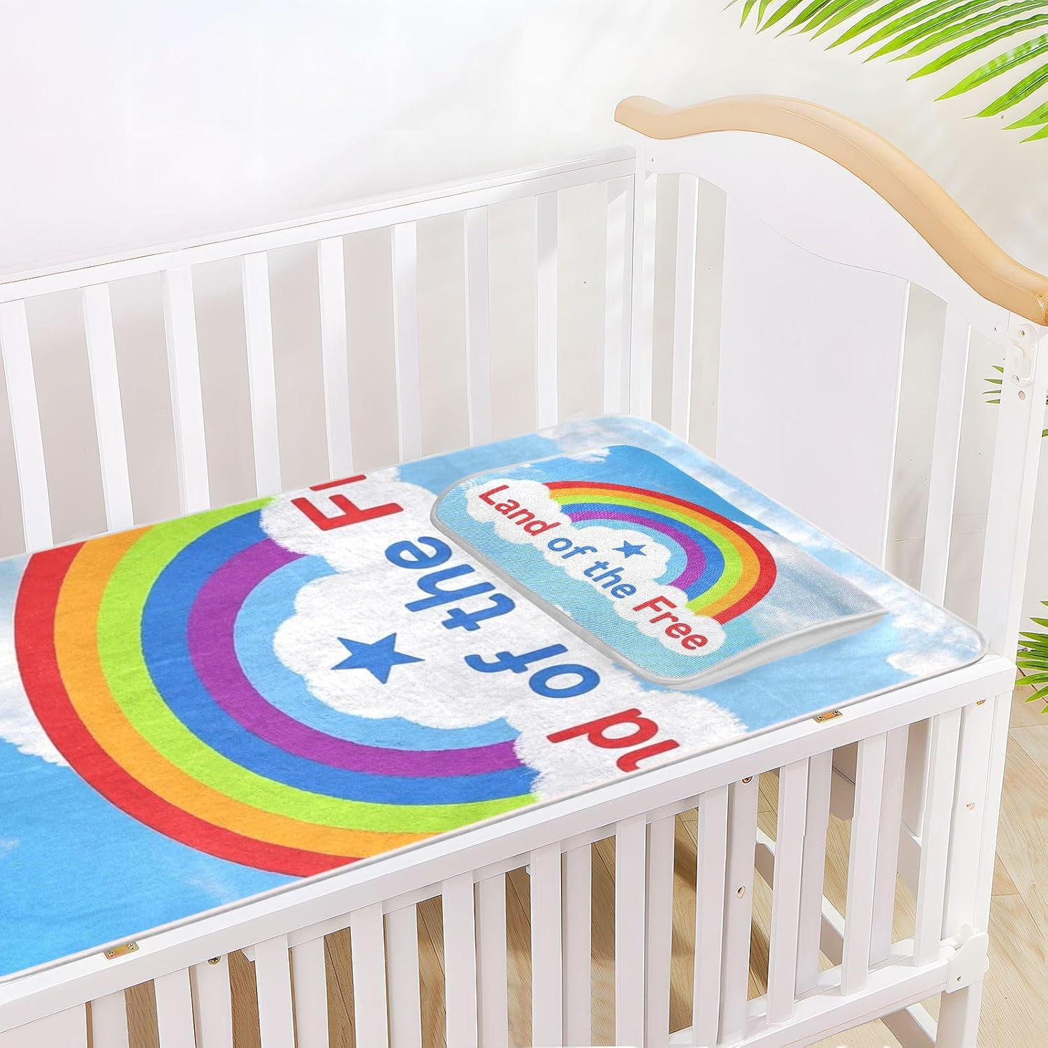 4th of July Independence Day Land of Free Cooling Baby Mattress pad Cover 28" x 52" Washable Mattress Pads for Baby&Toddler