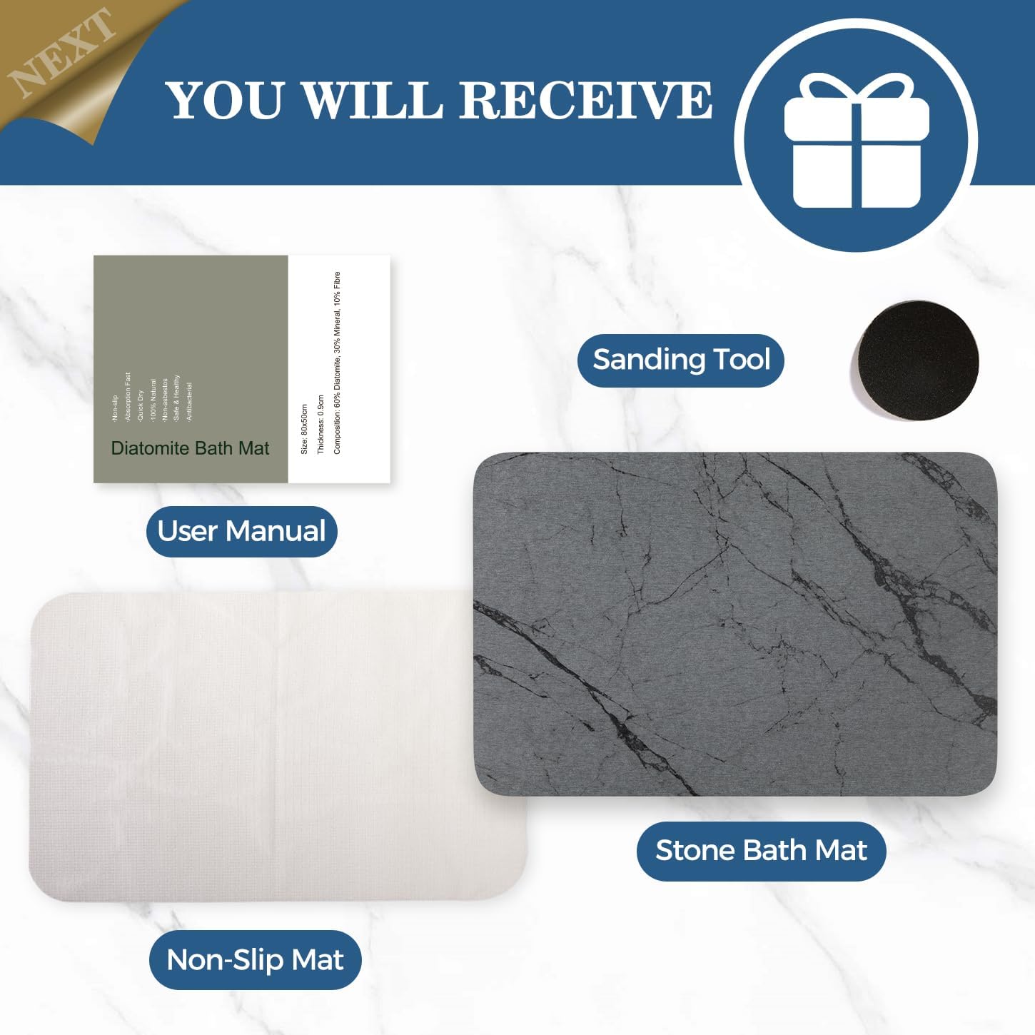 Stone Bath Mat Quick Dry Bath Stone Mat for Bathroom Floor Diatomaceous Earth Diatomite -Super Absorbent,Natural, Easy to Clean Grey - Image 6