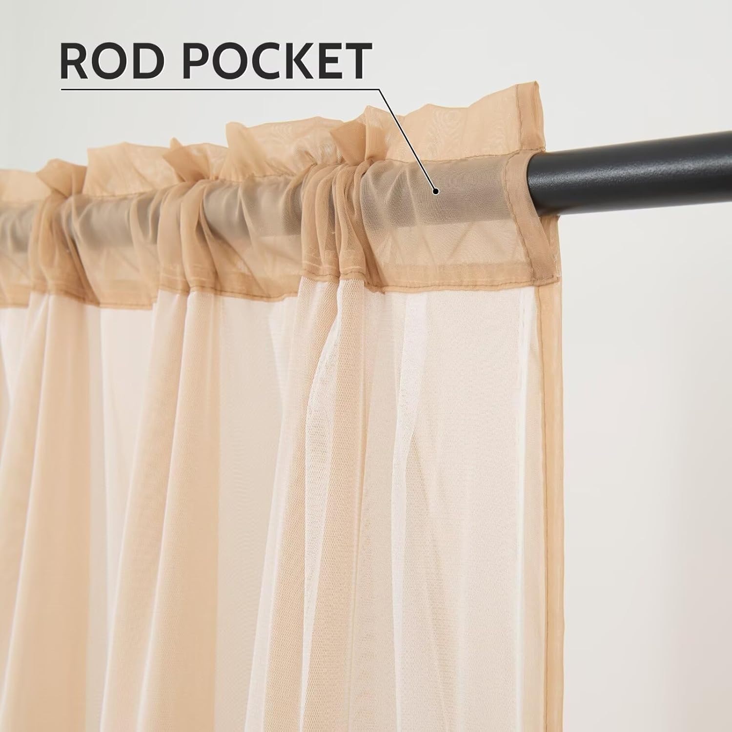 Outdoor Sheer Curtains for Patio - 2 Layer Waterproof Voile Sheer and Breathable Mesh Net Privacy Added Light Filtering Curtain for Porch Yard Pergola, 2 Panels Beige 52W x 84L Inch